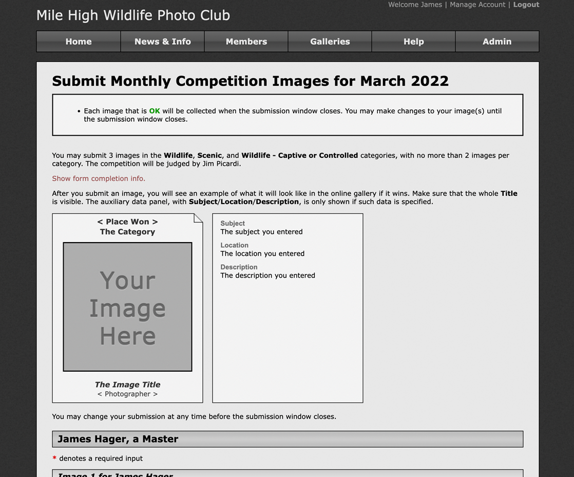Mile High Wildlife Photo Club submit image page